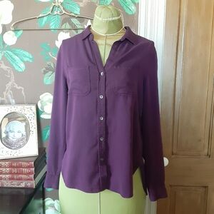 Rock & Republic Purple Button-Up Blouse XS Soft Drape Shirt Minimal Chic